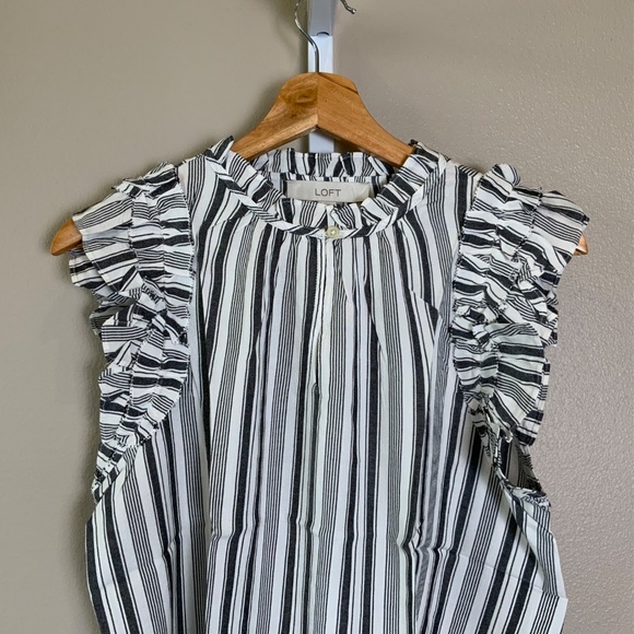 LOFT Striped Ruffle Split Neck Shell - Picture 7 of 16